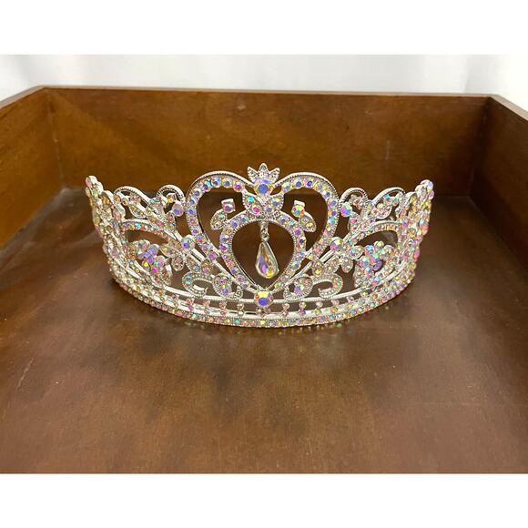 Elegant AB Rhinestone Silver Tone Metal Tiara Bridal Crown - NEW - Picture 7 of 16